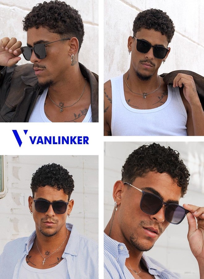 VANLINKER Vintage Square Polarized Sunglasses Men Women Classic Trendy Rectangle Metal Frame Sun Glasses VL9771 Matt Black - Image 2