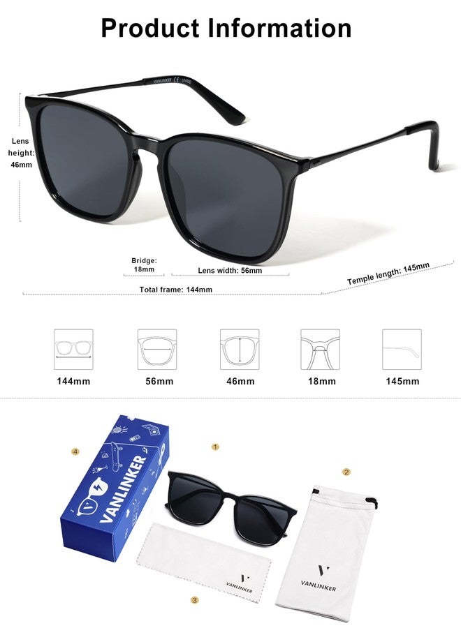 VANLINKER Vintage Square Polarized Sunglasses Men Women Classic Trendy Rectangle Metal Frame Sun Glasses VL9771 Matt Black - Image 5