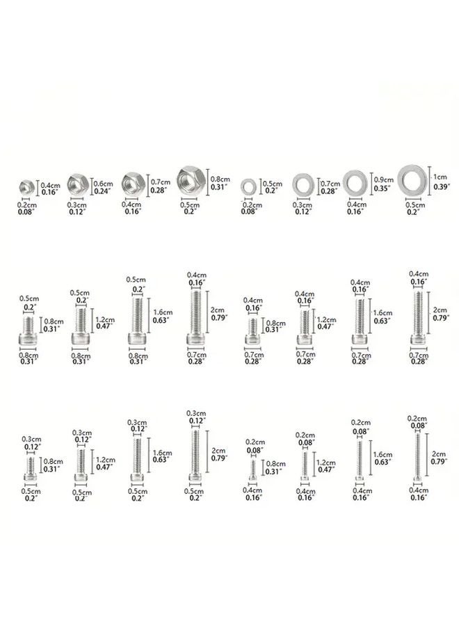 918 Pcs 304 Stainless Steel Bolts Nuts Washers Kit M2 M3 M4 M5 Hex Flat Head Assortment Anti Rust Silvery - Image 4