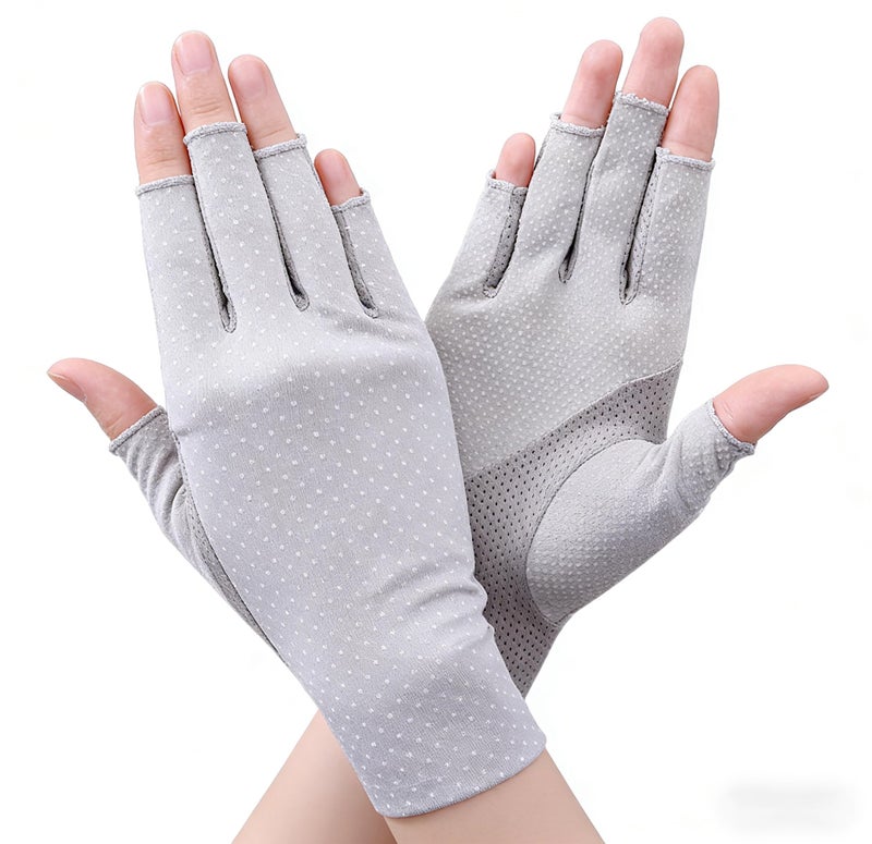 Eohak Women Driving Glove Sun UV Protection Summer Outdoor Hiking UPF 50+ Gloves Touchscreen Half-finger Gloves (Grey, One Size) - Image 1