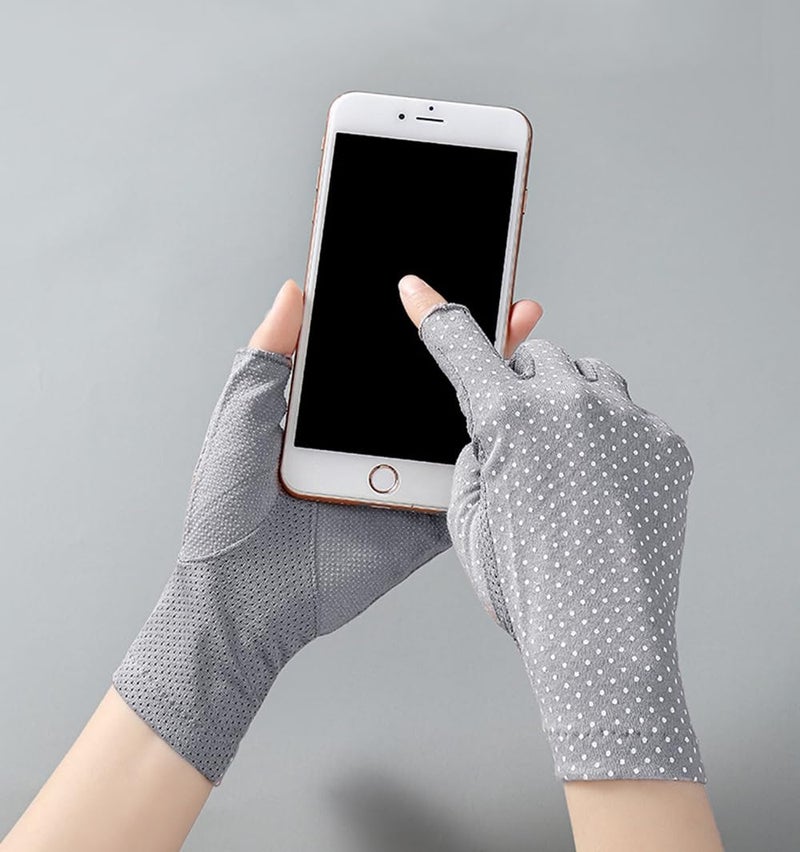 Eohak Women Driving Glove Sun UV Protection Summer Outdoor Hiking UPF 50+ Gloves Touchscreen Half-finger Gloves (Grey, One Size) - Image 2
