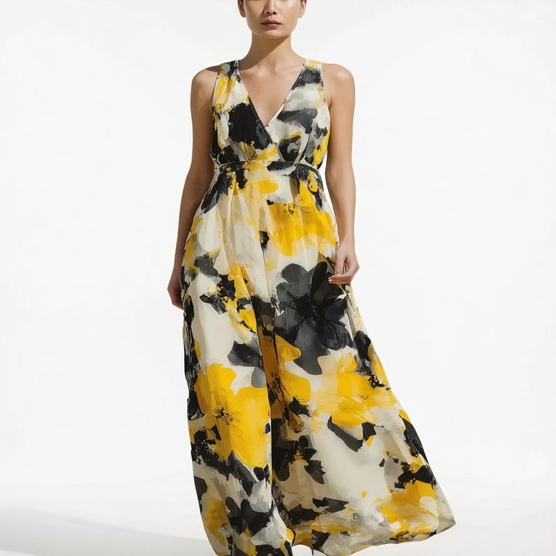 Women's Sleeveless V-Neck Bohemian Maxi Dress - Image 1