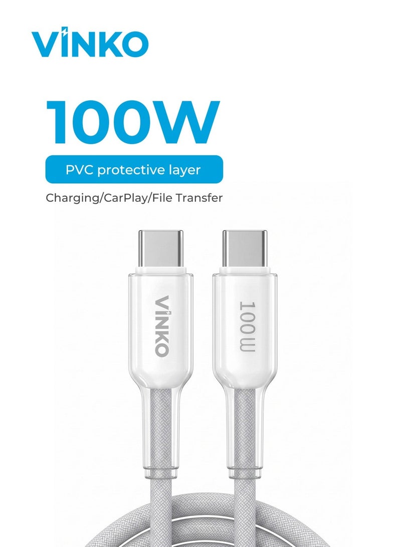 Vinko كابل بيانات VINKO N1003 100W من النوع C إلى C (كابل شحن سريع USB-C)، متوافق مع سلسلة iPhone 17، وسامسونج، وآيباد، وماك بوك، وأجهزة الكمبيوتر المحمولة. - Image 1