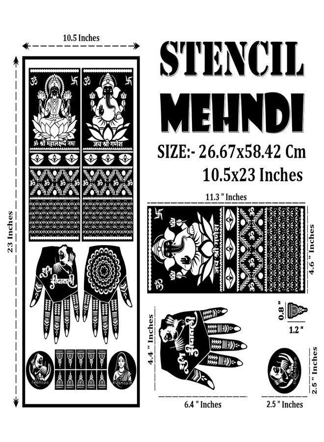 Komstec Flower, Sun, Swastika, Om & Diwali Pooja Full Hand Mehndi Stencil Sticker for Women, Girls & Festival - Image 4