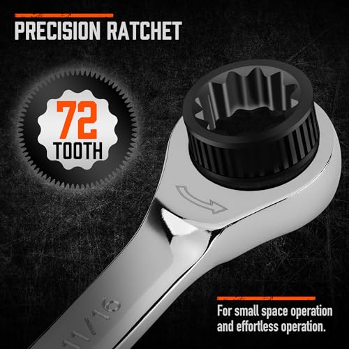 HORUSDY 24-Piece Ratcheting Wrench Set | Metric and SAE | Ratchet Combination Wrenches Set with Organizer | 72-Tooth | Chrome Vanadium Steel | 6-18 mm & 1/4” to 3/4“ (24-Piece) - Image 3