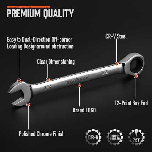 HORUSDY 24-Piece Ratcheting Wrench Set | Metric and SAE | Ratchet Combination Wrenches Set with Organizer | 72-Tooth | Chrome Vanadium Steel | 6-18 mm & 1/4” to 3/4“ (24-Piece) - Image 5