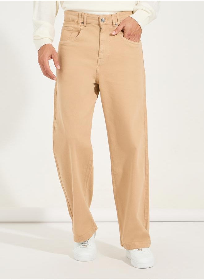 Styli 5-Pocket Wide Leg Overdyed Wash Jeans  - Image 1