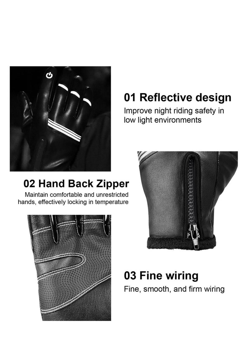SYOSI Motorcycle Gloves Touchscreen Men's Glves for PU Leather, Windproof and Waterproof Soft Cozy Motorbike Men Touch Screen Riding for Outdoor Running Sports Cycling Bike - Image 4