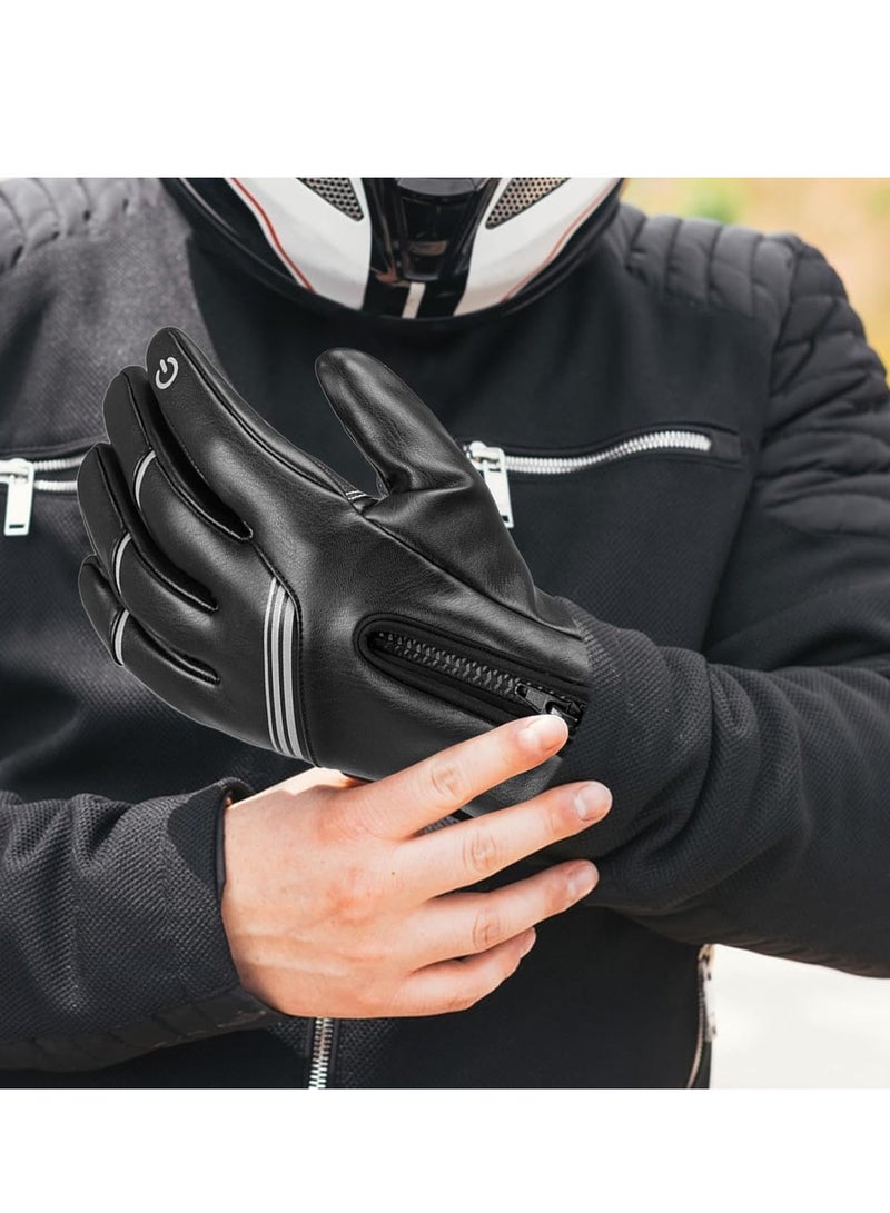 SYOSI Motorcycle Gloves Touchscreen Men's Glves for PU Leather, Windproof and Waterproof Soft Cozy Motorbike Men Touch Screen Riding for Outdoor Running Sports Cycling Bike - Image 3