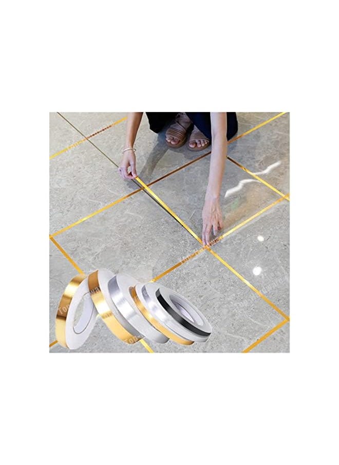 PROMASS promass Brushed Gold Silver Floor Edging Waterproof Seam Wall Stickers Wall Gap Ceiling Home Decoration Self-adhesive Tile Tape,for Kitchen Bathroom Living Room Bedroom (Gold, 1set = 3 volumes)  - Image 5
