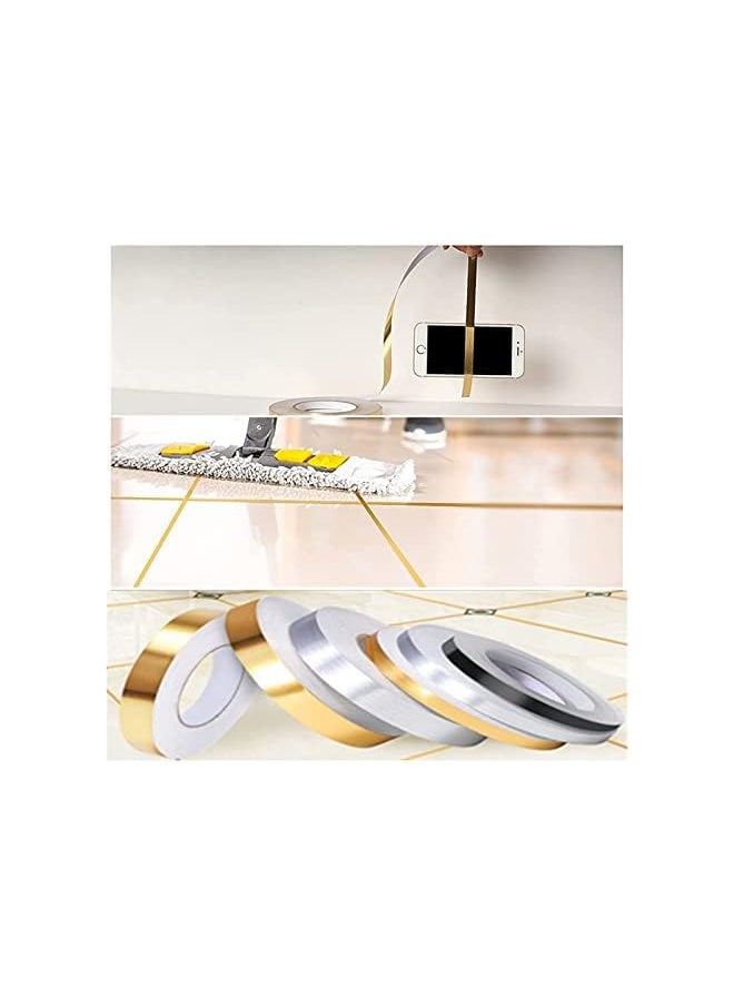 PROMASS promass Brushed Gold Silver Floor Edging Waterproof Seam Wall Stickers Wall Gap Ceiling Home Decoration Self-adhesive Tile Tape,for Kitchen Bathroom Living Room Bedroom (Gold, 1set = 3 volumes)  - Image 2