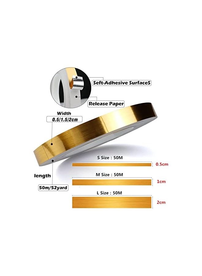 PROMASS promass Brushed Gold Silver Floor Edging Waterproof Seam Wall Stickers Wall Gap Ceiling Home Decoration Self-adhesive Tile Tape,for Kitchen Bathroom Living Room Bedroom (Gold, 1set = 3 volumes)  - Image 3