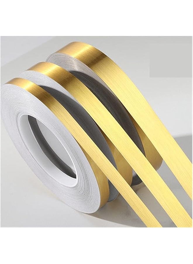 PROMASS promass Brushed Gold Silver Floor Edging Waterproof Seam Wall Stickers Wall Gap Ceiling Home Decoration Self-adhesive Tile Tape,for Kitchen Bathroom Living Room Bedroom (Gold, 1set = 3 volumes)  - Image 1