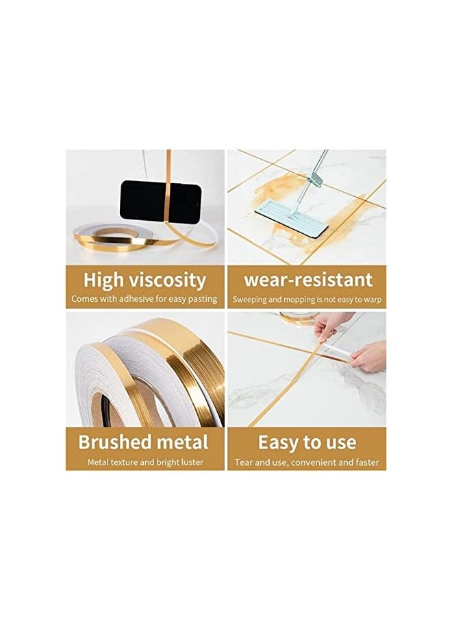 PROMASS promass Brushed Gold Silver Floor Edging Waterproof Seam Wall Stickers Wall Gap Ceiling Home Decoration Self-adhesive Tile Tape,for Kitchen Bathroom Living Room Bedroom (Gold, 1set = 3 volumes)  - Image 4