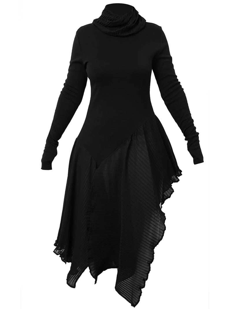 Metamorphoza Turtleneck Black Tunic With Pleated Chiffon Layer - Image 4