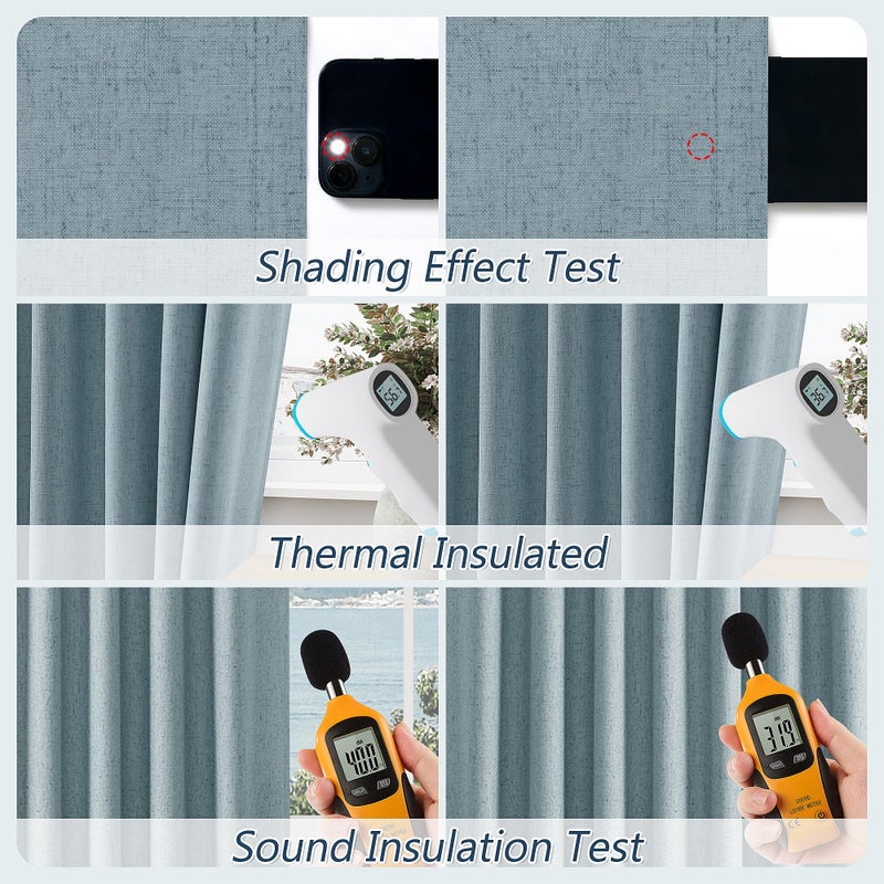 Guken Blue 100% Blackout Linen Curtains 84 Inch Length 2 Panels Set for Living Room Bedroom Back Tab Thermal Insulated Black Out Drapes Room Darkening Window Curtains 84 Inches Long Dusty Blue - Image 5