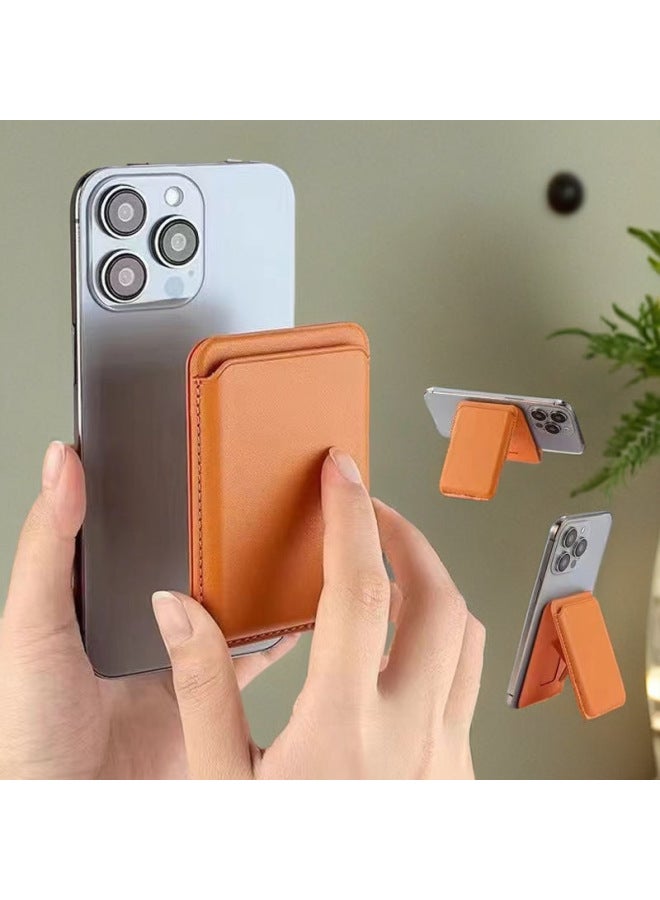 Magsafe Card Case For Apple 16 Strong Magnetic Adsorption IPhone Series Hinge Bracket Leather Case New-Color:Gray Double Row Strong Magnetic Adsorption Exquisite Packaging Box - Image 2