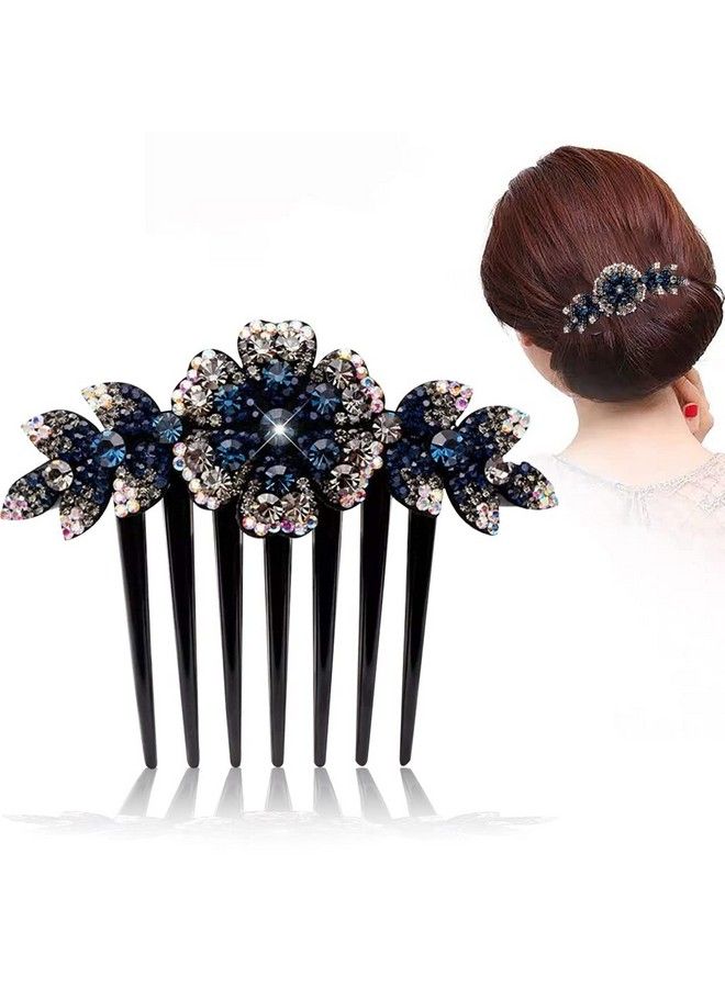 PALAY Flower Hair Clips For Womenacrylic Hair Comb Pins Slide Hair Clips For Fashion Girls Crystal Barrettes Bridal Charm Hair Accessories(Dark Blue) - Image 1