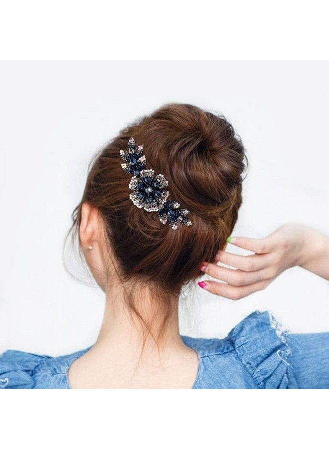 PALAY Flower Hair Clips For Womenacrylic Hair Comb Pins Slide Hair Clips For Fashion Girls Crystal Barrettes Bridal Charm Hair Accessories(Dark Blue) - Image 5