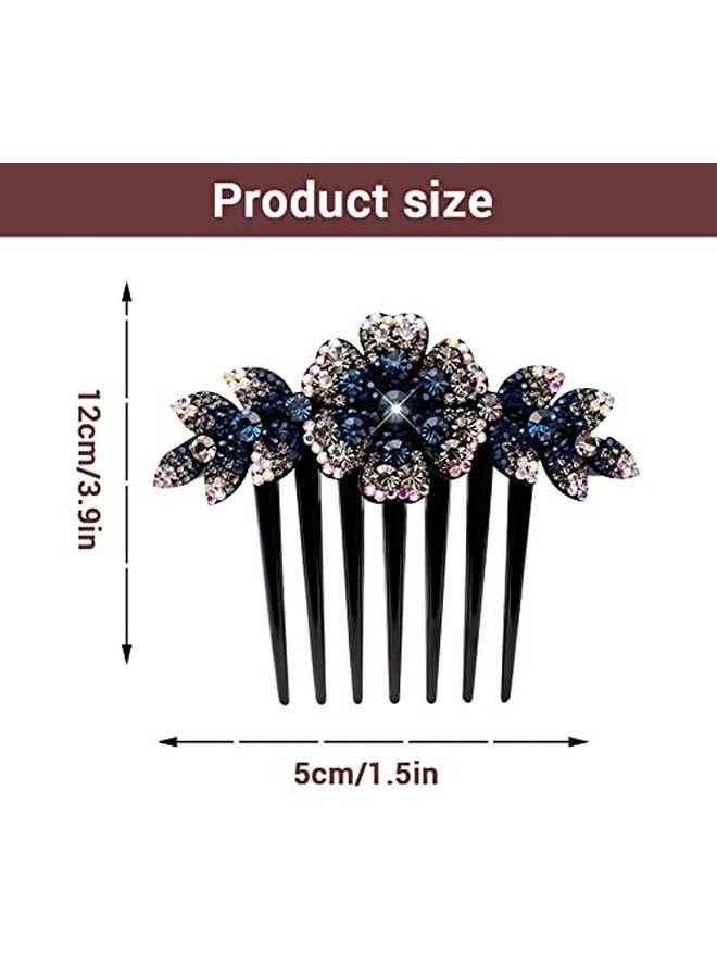 PALAY Flower Hair Clips For Womenacrylic Hair Comb Pins Slide Hair Clips For Fashion Girls Crystal Barrettes Bridal Charm Hair Accessories(Dark Blue) - Image 3