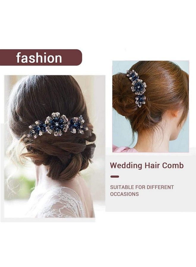 PALAY Flower Hair Clips For Womenacrylic Hair Comb Pins Slide Hair Clips For Fashion Girls Crystal Barrettes Bridal Charm Hair Accessories(Dark Blue) - Image 4