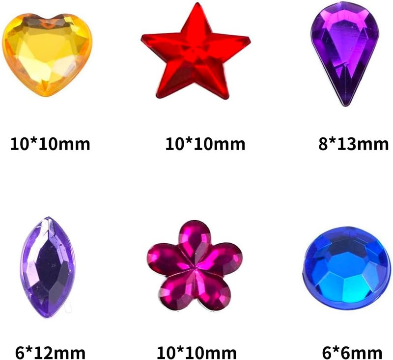 JPSOR 600pcs Gems Jewels for Crafts, Acrylic Flatback Rhinestones for Halloween Pirate Party Decorations, Crafting Embellishments Gemstone (6 Shapes, 6-13mm) - Image 2