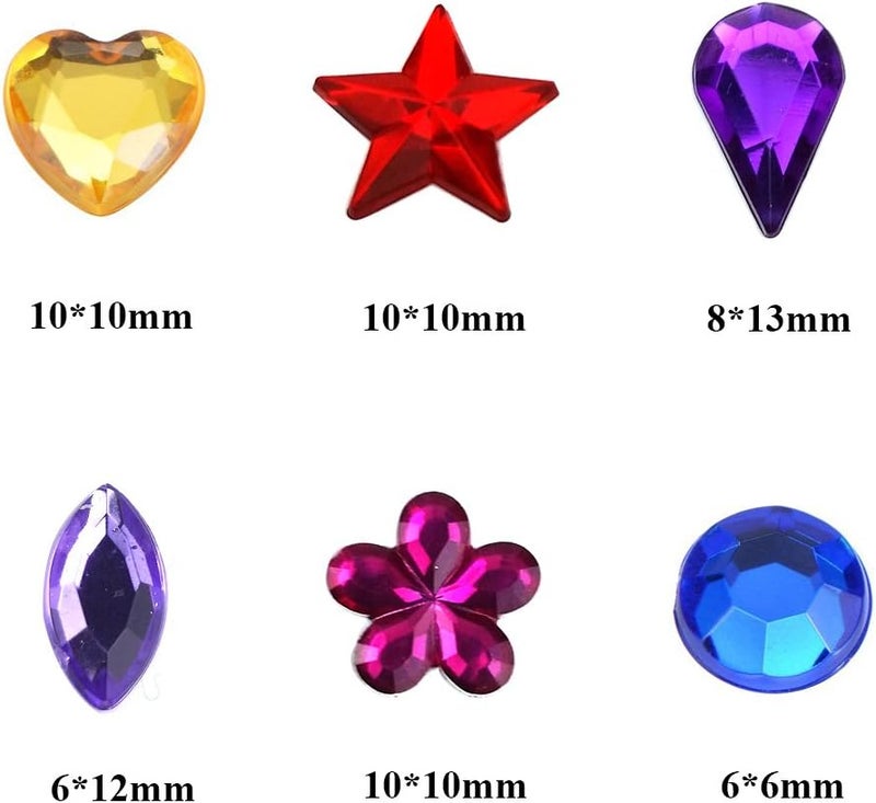JPSOR 600pcs Gems Jewels for Crafts, Acrylic Flatback Rhinestones for Halloween Pirate Party Decorations, Crafting Embellishments Gemstone (6 Shapes, 6-13mm) - Image 3