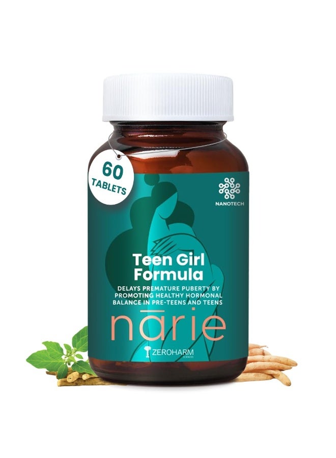 ZEROHARM Narie Teen Girl Formula | Shatavari, Ashwagandha & Chaste Berry Extract | Supports Puberty, Regular Cycles, Hormone Balance, Mood Swings, and Period Cramps for Women & Girls | 60 Tablets - Image 1