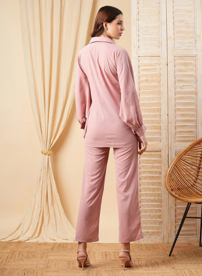 Mish Embellished Pocket Kimono Sleeves Shirt & Solid Pants Co-Ords set by Styli