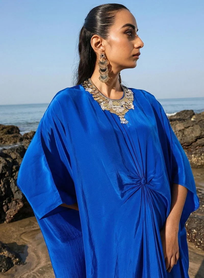 آي شين Blue Poly Embroidered Relaxed A-Line Kaftan & Full Length Palazzo Co-Ords For Women