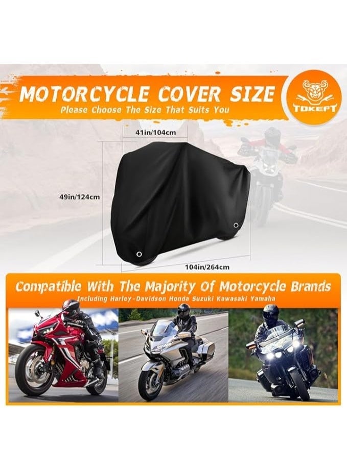 Waterproof and sun-resistant motorcycle cover with lock holes and storage bag, made of highly durable material, fits up to 104-inch Harley Davidson and all motorcycles - Image 3