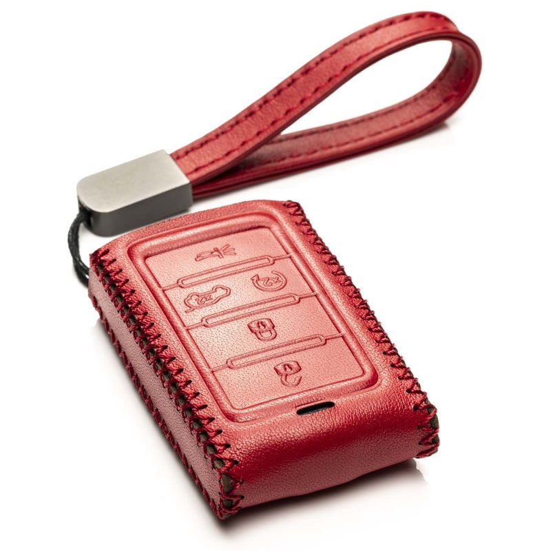Vitodeco Genuine Leather Smart Key Fob Case Compatible with Jeep Wagoneer, Jeep Grand Wagoneer, Jeep Grand Cherokee 2022-2025 (5-Button, Red) - Image 4