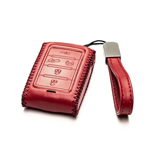 Vitodeco Genuine Leather Smart Key Fob Case Compatible with Jeep Wagoneer, Jeep Grand Wagoneer, Jeep Grand Cherokee 2022-2025 (5-Button, Red) - Image 2