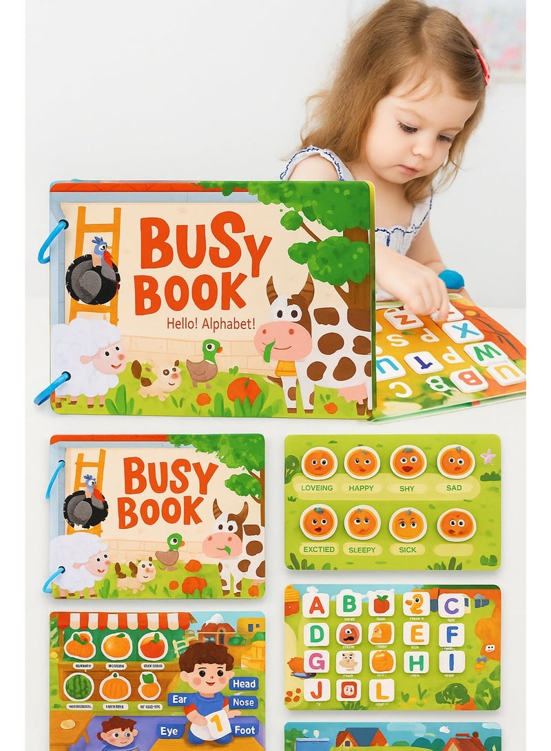Farm Busy Book for Kids – 10 Pages Educational Learning Toy for Toddlers 3+ | Montessori Early Learning Gift | Alphabet & Sticker Activity Book | Reusable Velcro Pages - Image 1