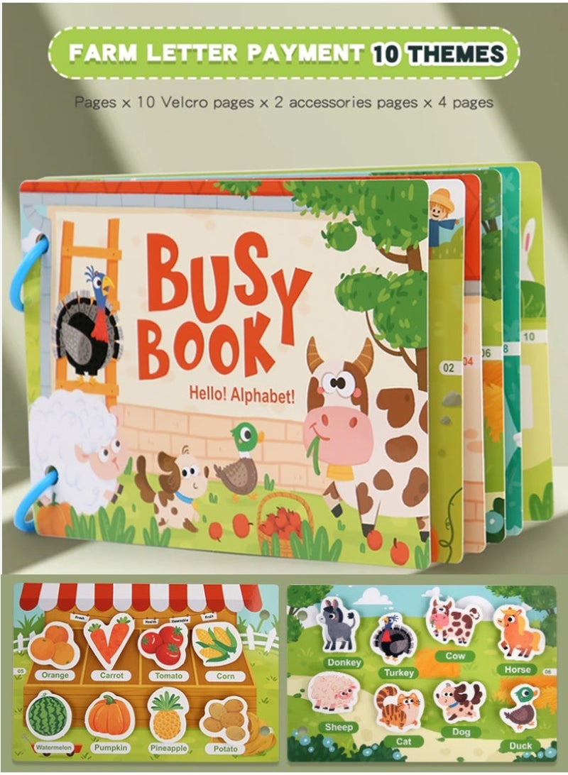 Farm Busy Book for Kids – 10 Pages Educational Learning Toy for Toddlers 3+ | Montessori Early Learning Gift | Alphabet & Sticker Activity Book | Reusable Velcro Pages - Image 2