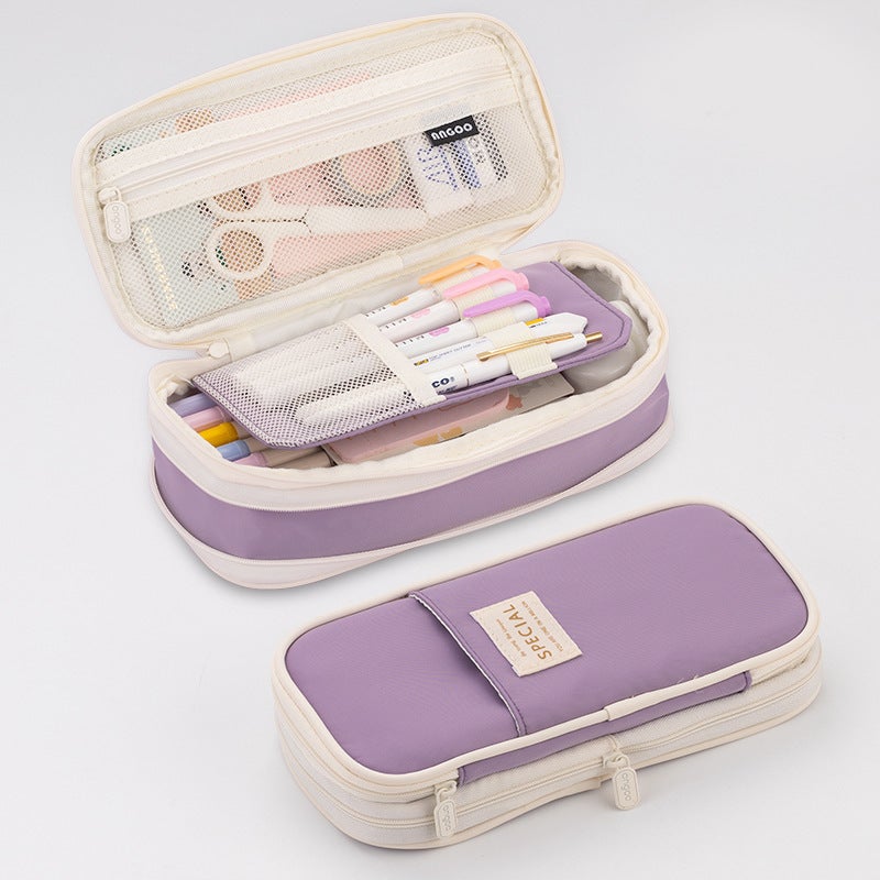 Korean Style Pencil Case Ins Japanese and Korean Style Macaron Color-matching Retractable Large Capacity Upgraded Pencil Case Stationery Case Foreign Trade twill purple 
