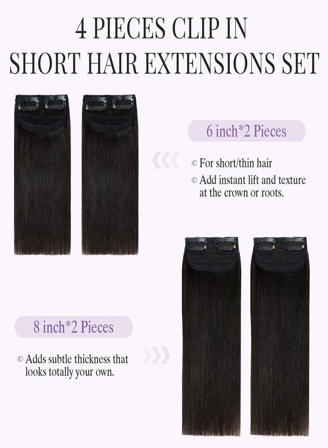 S-noilite 4 pieces Clip In Short Hair Extensions 100% Remy Human Hair Invisible Mini Short Clip in Hairpiece for Women with Thinning Hair Natural Black 6 inch&8 inch - Image 2