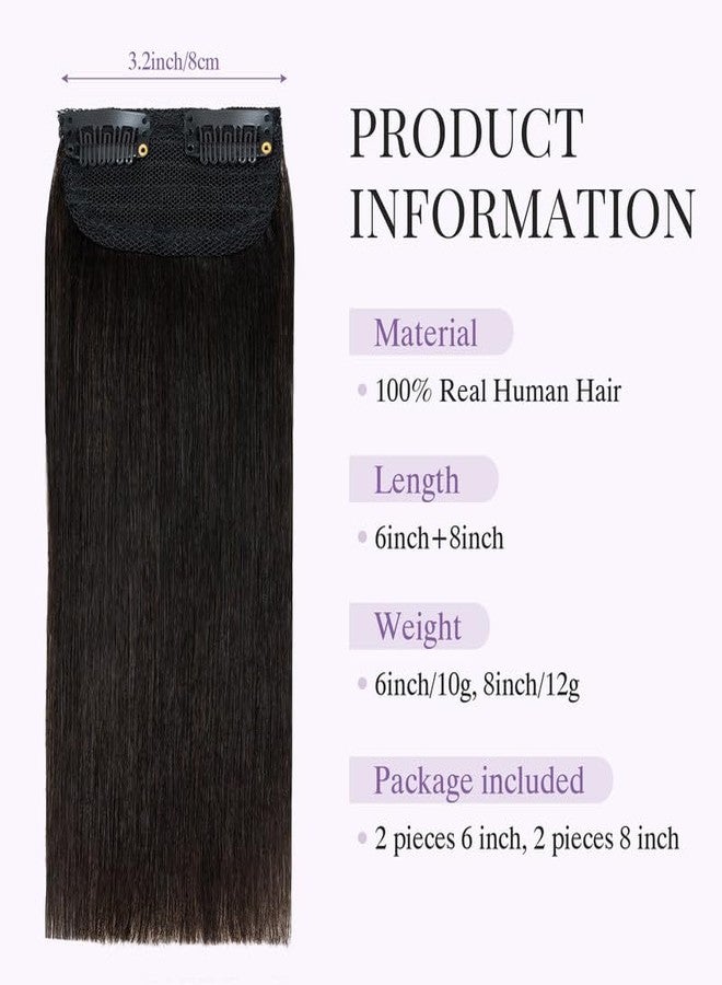 S-noilite 4 pieces Clip In Short Hair Extensions 100% Remy Human Hair Invisible Mini Short Clip in Hairpiece for Women with Thinning Hair Natural Black 6 inch&8 inch - Image 5