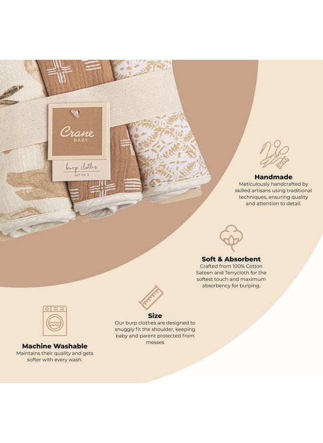 Crane BABY Soft Muslin Burp Cloth Lightweight And Absorbent Burp Cloth For Boys And Girls Safari Animal 3 Piece 7” X 20”  - Image 2
