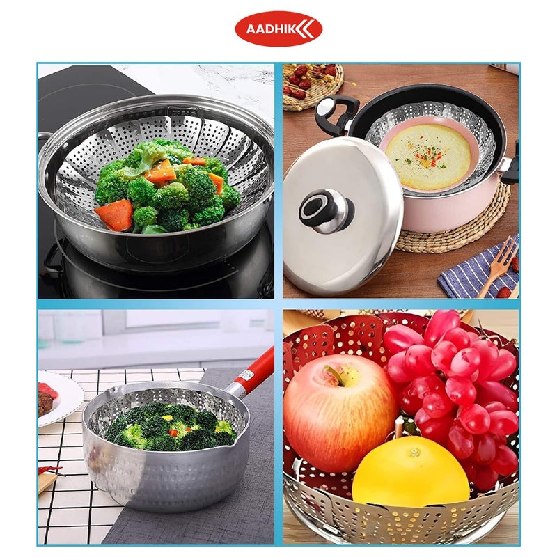 AADHIK Vegetable Steamer Basket Stainless Steel Vegetable Steamer for Cooking Vegetable & Fruits/Salad/Steaming with Insert for Pots, Crock, Pans Food Drain Bowl (Silver) - Image 2