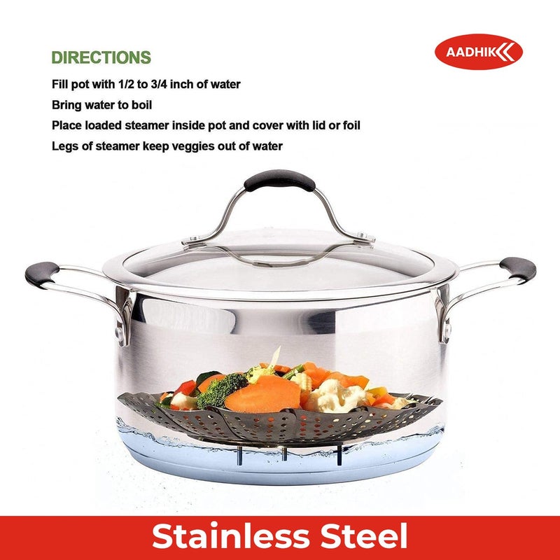 AADHIK Vegetable Steamer Basket Stainless Steel Vegetable Steamer for Cooking Vegetable & Fruits/Salad/Steaming with Insert for Pots, Crock, Pans Food Drain Bowl (Silver) - Image 5