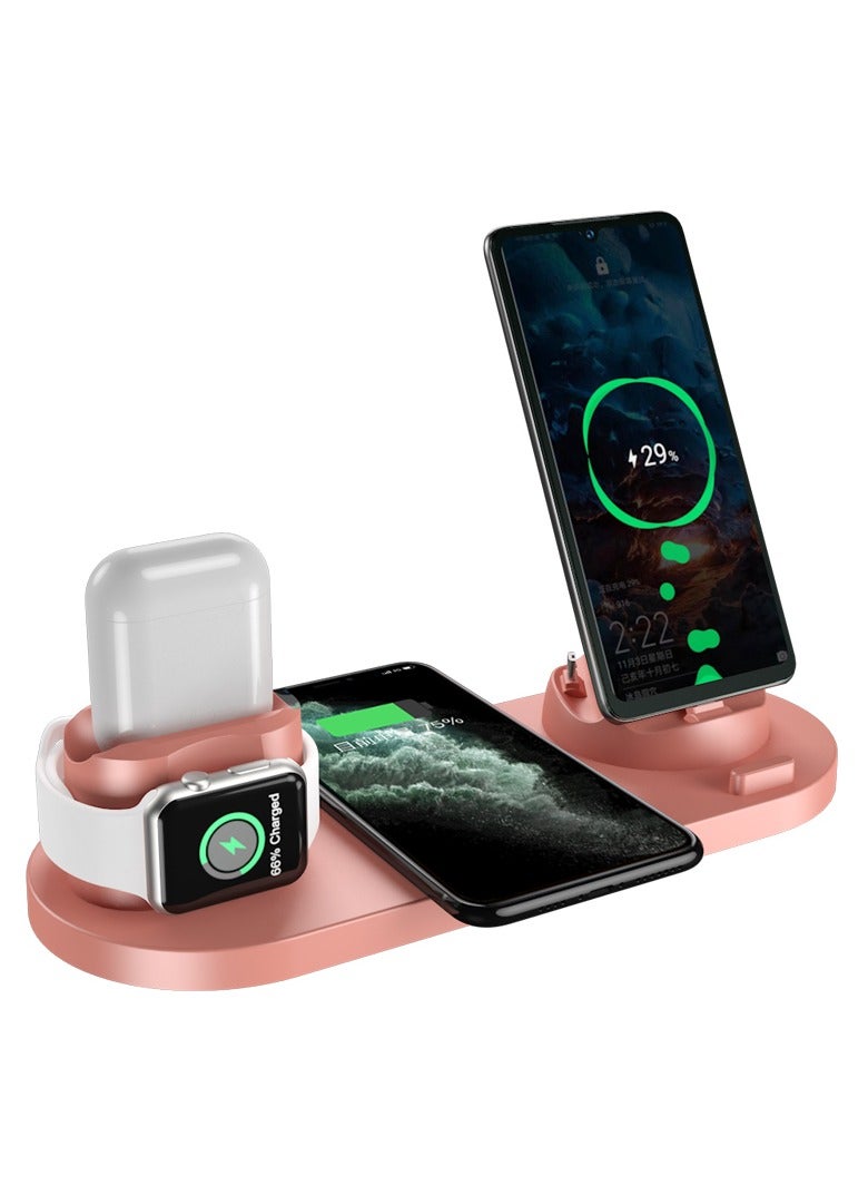 general 6-in-1 Wireless Charger Stand Pad for Apple Watch, iPhone 13/12/11/11 Pro/11 Pro Max/X/XS/XR, Samsung S20/S10, and Other Qi Phones: Charging Dock Station (Pink) - Image 1