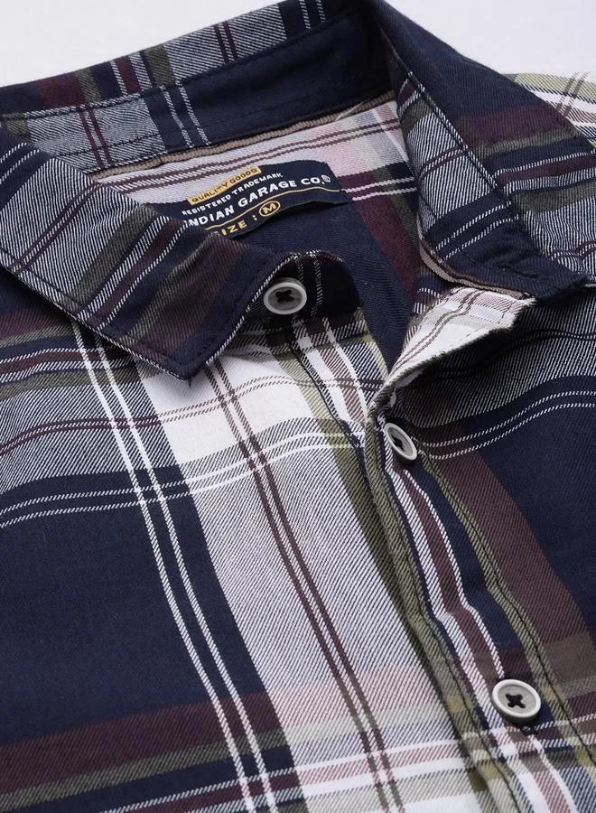 The Indian Garage Co Men Navy Blue Checked Casual Shirt