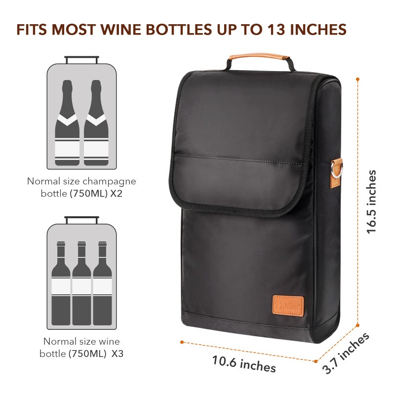 Philiva 3 Bottle Wine Tote Bag with Tumblers and Opener, Portable Wine Carrier Purse for Travel/Picnic/Beach/Pool/Events/Hiking, Black - Image 3