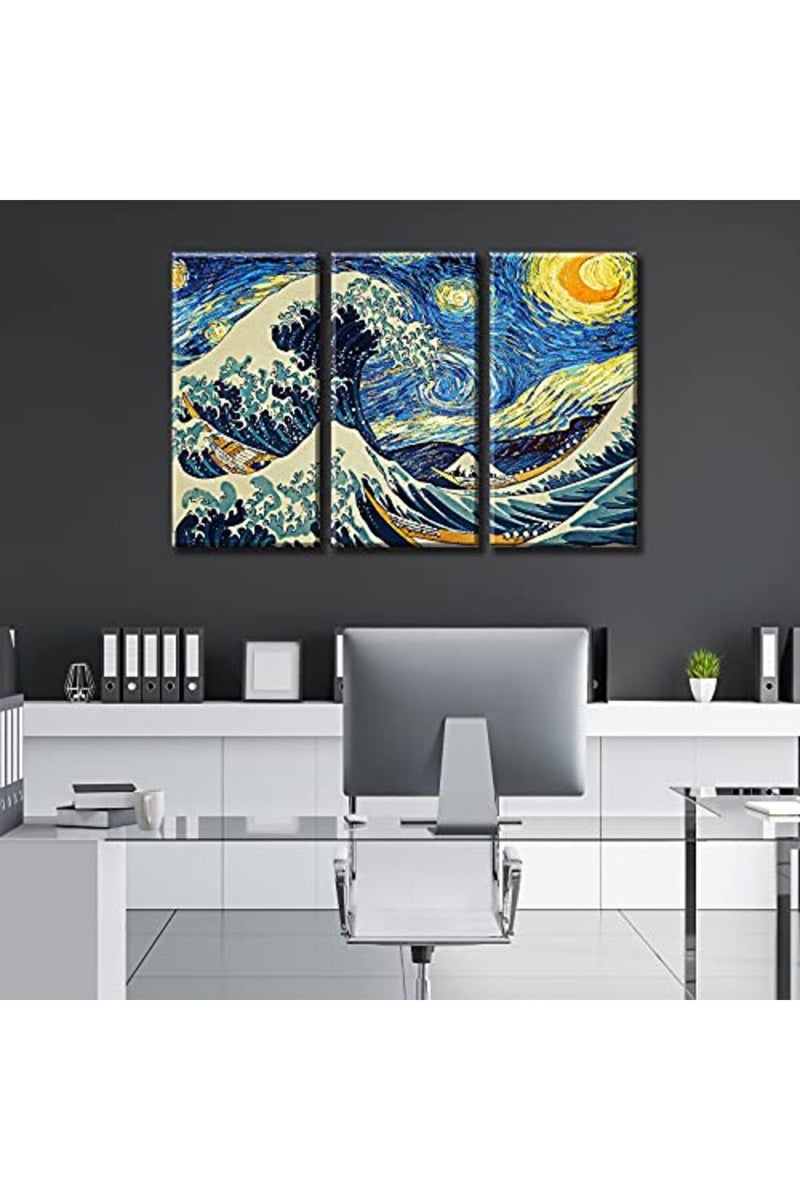 DJSYLIFE The Great Wave Poster Canvas Prints Wall Art Starry Night Painting Reproduction Decor 12" Wx 24" H x 3 Panels - Image 4