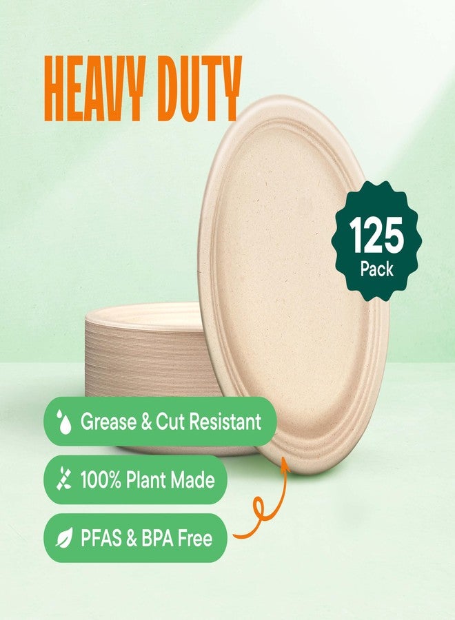 Stack Man 12 Inch Oval Paper Plates Heavy Duty Disposable - [125-Count] Biodegradable Sugarcane Bagasse Platters, Perfect for Thanksgiving Turkey & BBQ, Microwave Safe, PFAS-Free Sturdy Eco-Friendly - Image 2