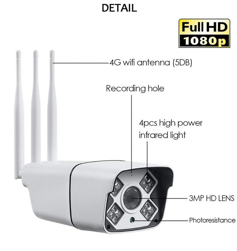 smars ® 2-Way Audio 1080P HD Ethernet Wireless Wi-Fi 4G SIM Card Bullet Outdoor ONVIF CCTV Security IP Camera with SD Card Slot, White - Image 5