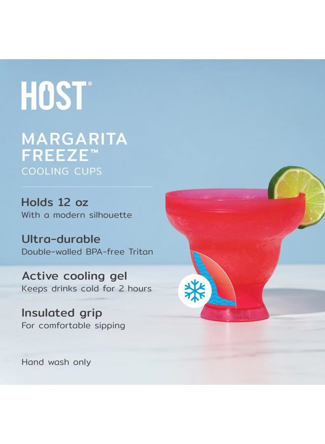 HOST FREEZE Margarita Cocktail Glasses, Frozen Cup Double Wall Plastic Margarita Glasses Drinking Set Modern Drinking Glasses 12oz Punch Pink Set of 2 - Image 2