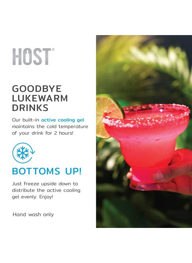 HOST FREEZE Margarita Cocktail Glasses, Frozen Cup Double Wall Plastic Margarita Glasses Drinking Set Modern Drinking Glasses 12oz Punch Pink Set of 2 - Image 4