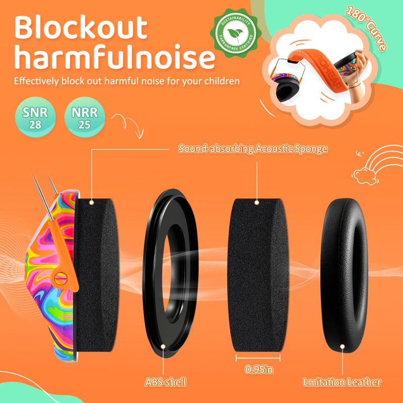 PROHEAR 032 حماية أذن الأطفال - سماعات إلغاء الضوضاء للأوتيزم، toddlers، الأطفال - برتقالي - قد يختلف التعبئة - Image 2